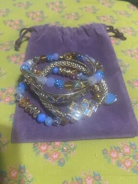 Gold & Blue Multi-Stack Beaded Bracelet Set
